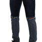 Dolce & Gabbana Blue Two Tone Tattered Cotton Slim Denim Jeans