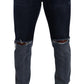 Dolce & Gabbana Blue Two Tone Tattered Cotton Slim Denim Jeans