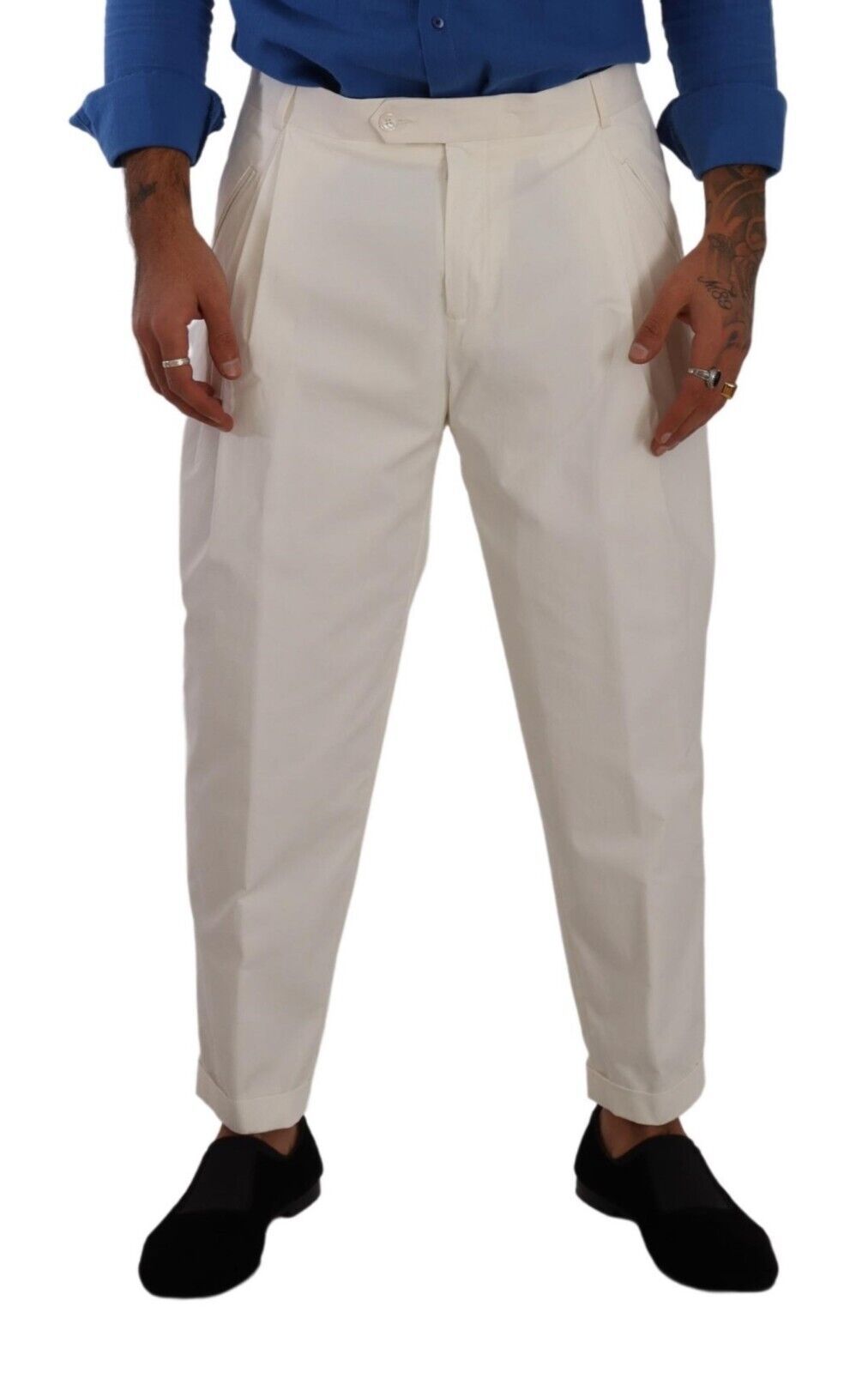 Dolce & Gabbana White Cotton Tapered Men Trouser Dress Pants