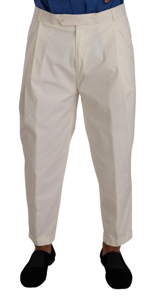 Dolce & Gabbana White Cotton Tapered Men Trouser Dress Pants