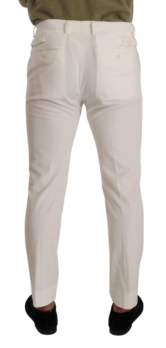 Dolce & Gabbana White Cotton Skinny Corduroy Trouser Pants