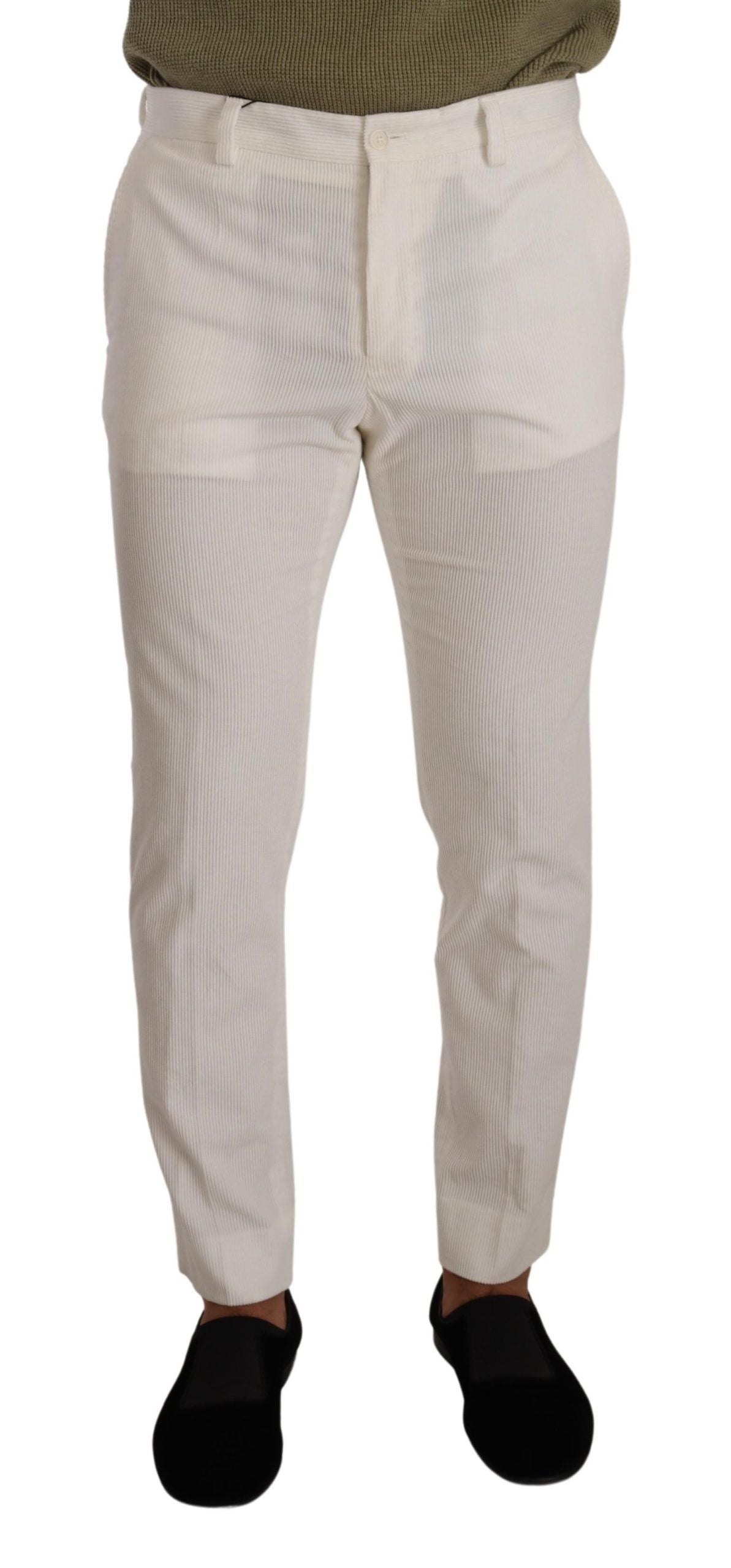 Dolce & Gabbana White Cotton Skinny Corduroy Trouser Pants