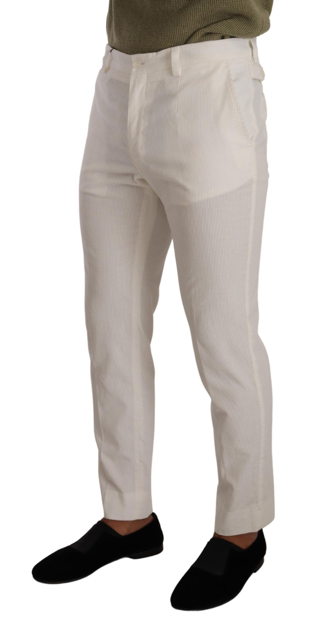 Dolce & Gabbana White Cotton Skinny Corduroy Trouser Pants