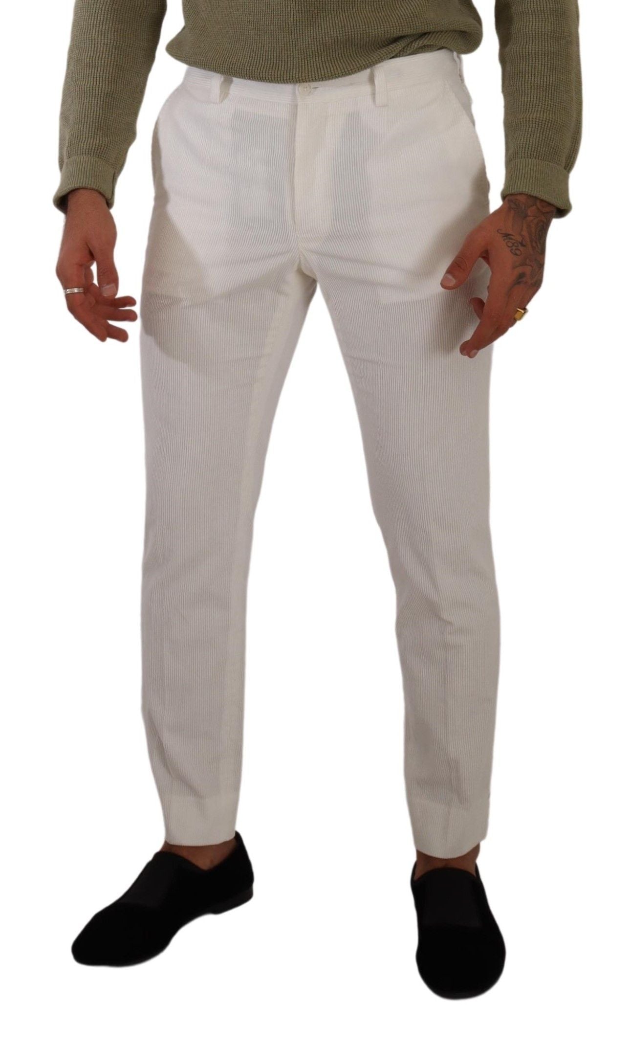 Dolce & Gabbana White Cotton Skinny Corduroy Trouser Pants