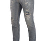 Dolce & Gabbana Light Blue Tattered Cotton Regular Denim Jeans