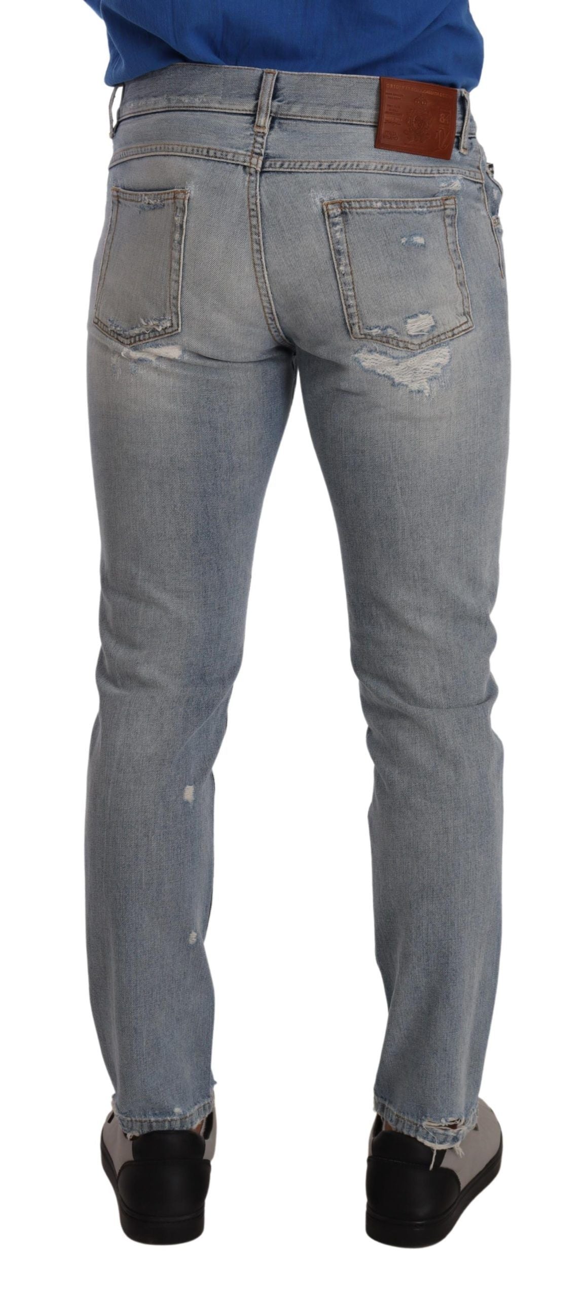 Dolce & Gabbana Light Blue Tattered Cotton Regular Denim Jeans