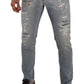 Dolce & Gabbana Light Blue Tattered Cotton Regular Denim Jeans