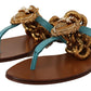 Dolce & Gabbana Blue Leather Devotion Flats Sandals