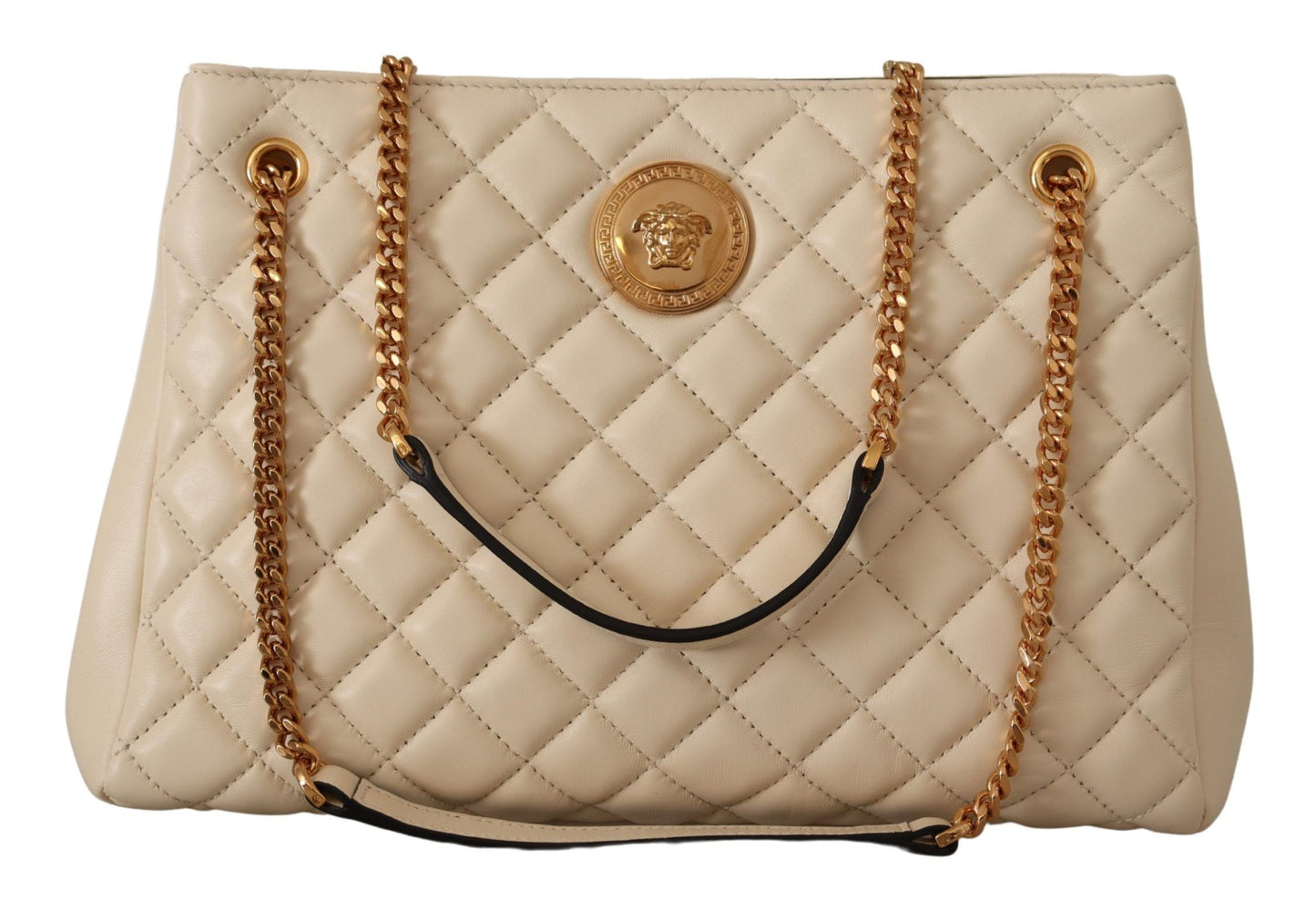 Versace White Nappa Leather Medusa Tote Handbag