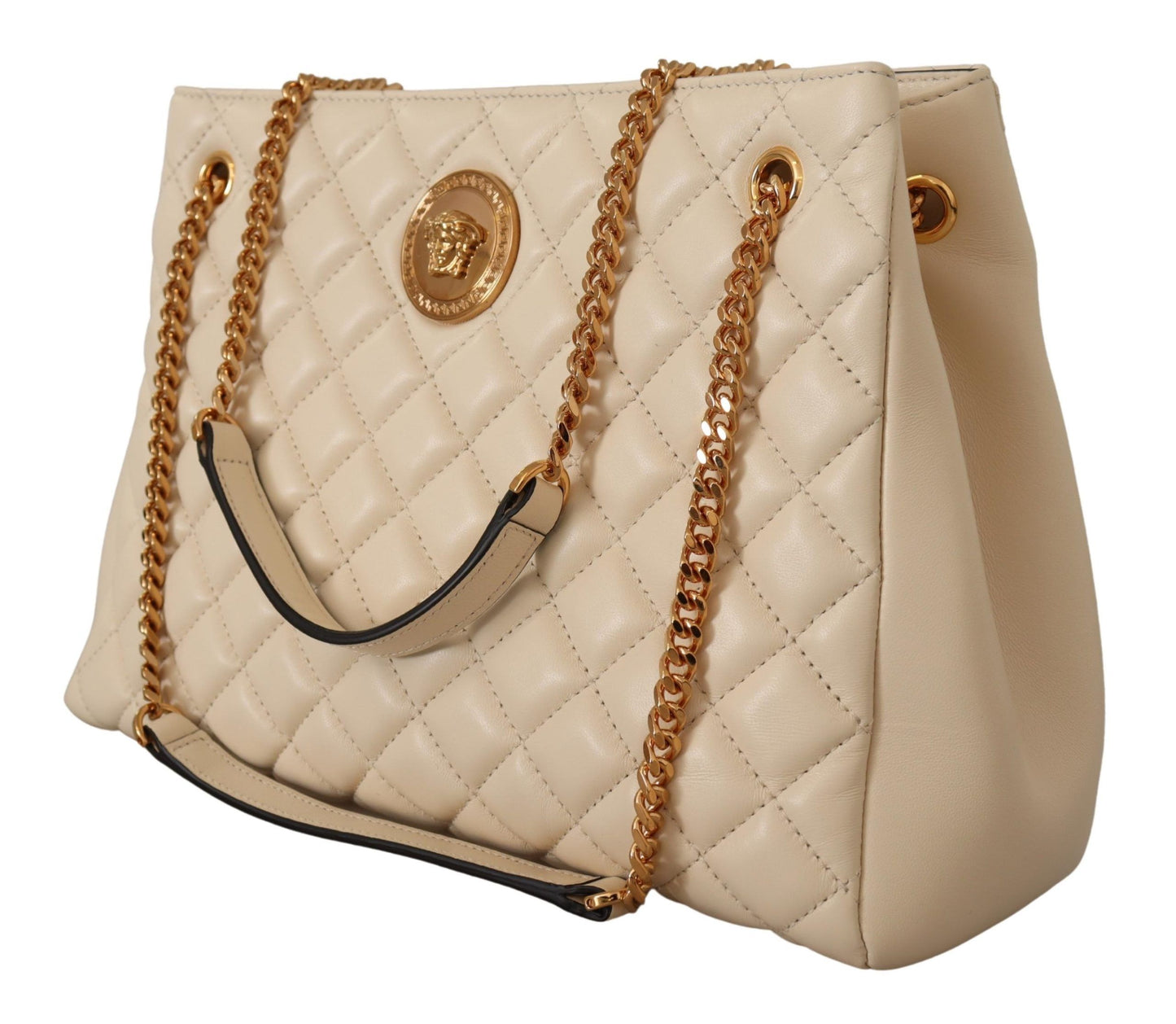 Versace White Nappa Leather Medusa Tote Handbag