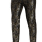 Dolce & Gabbana Silver Gold Jacquard Men Trouser Dress Pants