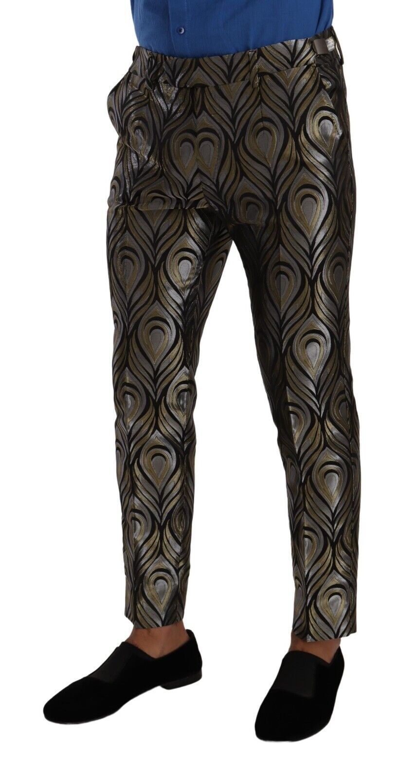 Dolce & Gabbana Silver Gold Jacquard Men Trouser Dress Pants