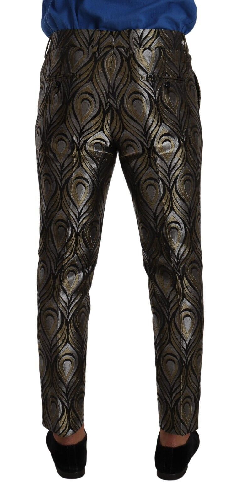 Dolce & Gabbana Silver Gold Jacquard Men Trouser Dress Pants