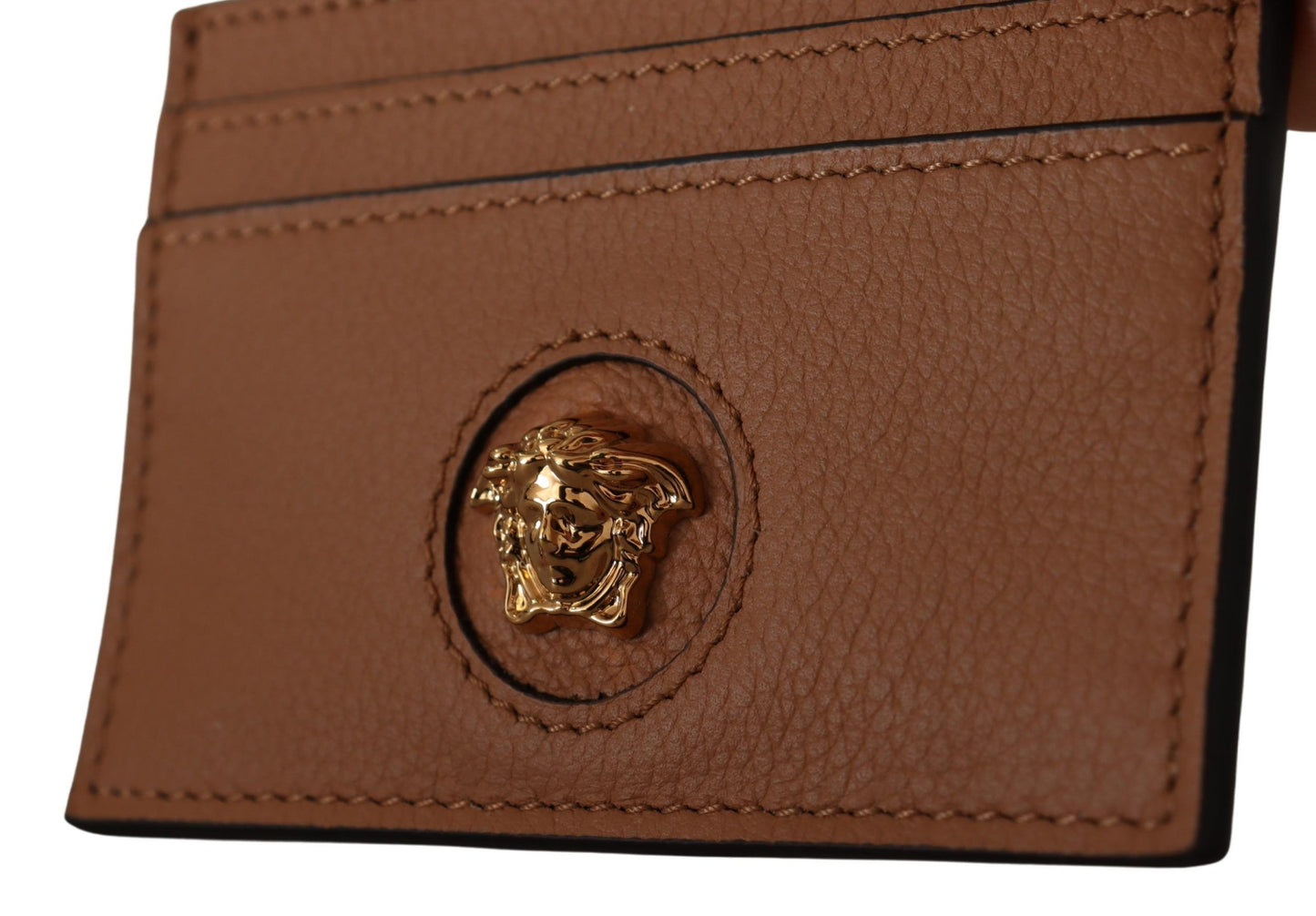 Versace Brown Calf Leather Card Holder Wallet