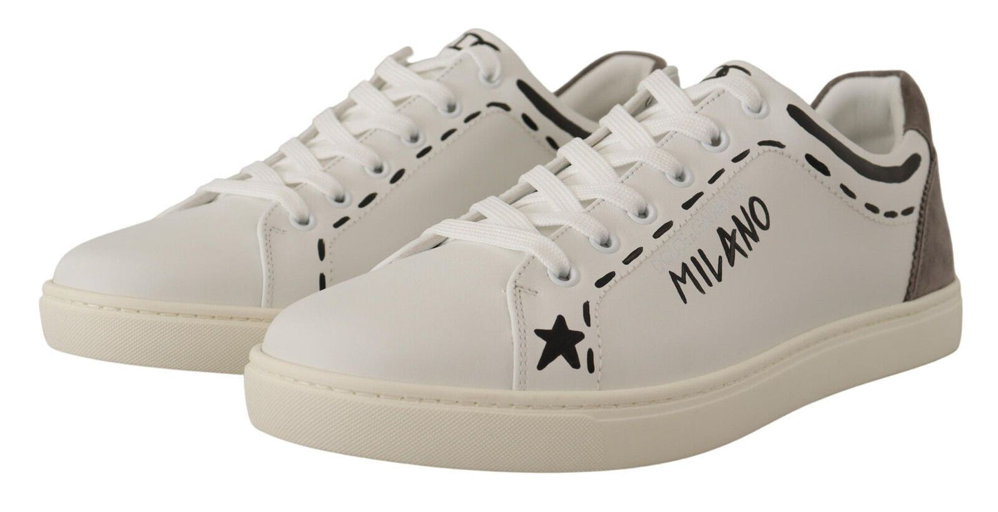 Dolce & Gabbana White Leather Gray LOVE Casual Sneakers Shoes