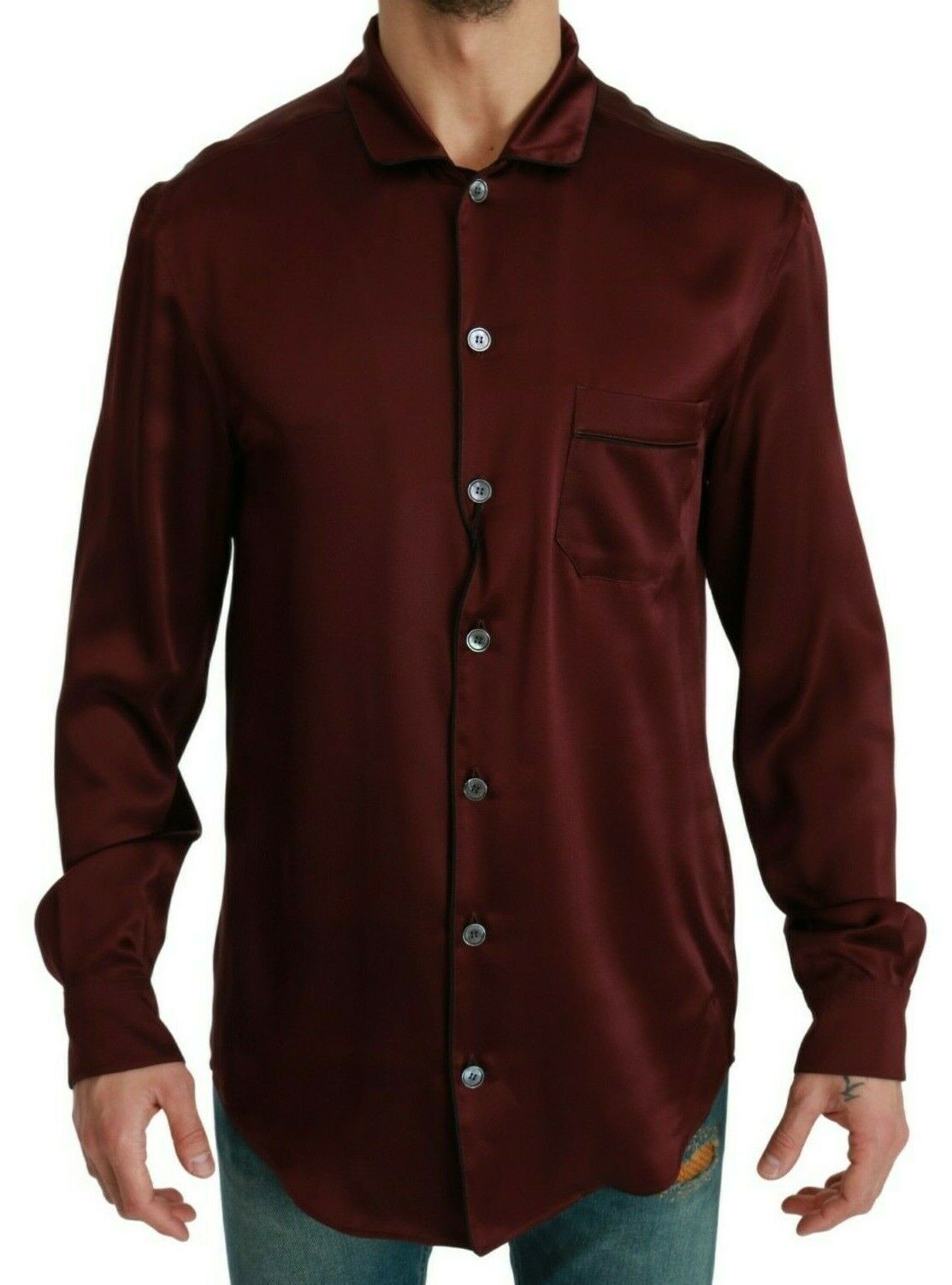 Dolce & Gabbana Bordeaux Silk Pajama-Inspired Shirt