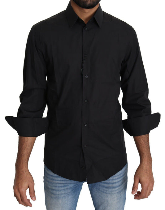 Dolce & Gabbana Black Cotton Formal Dress Men Top Shirt