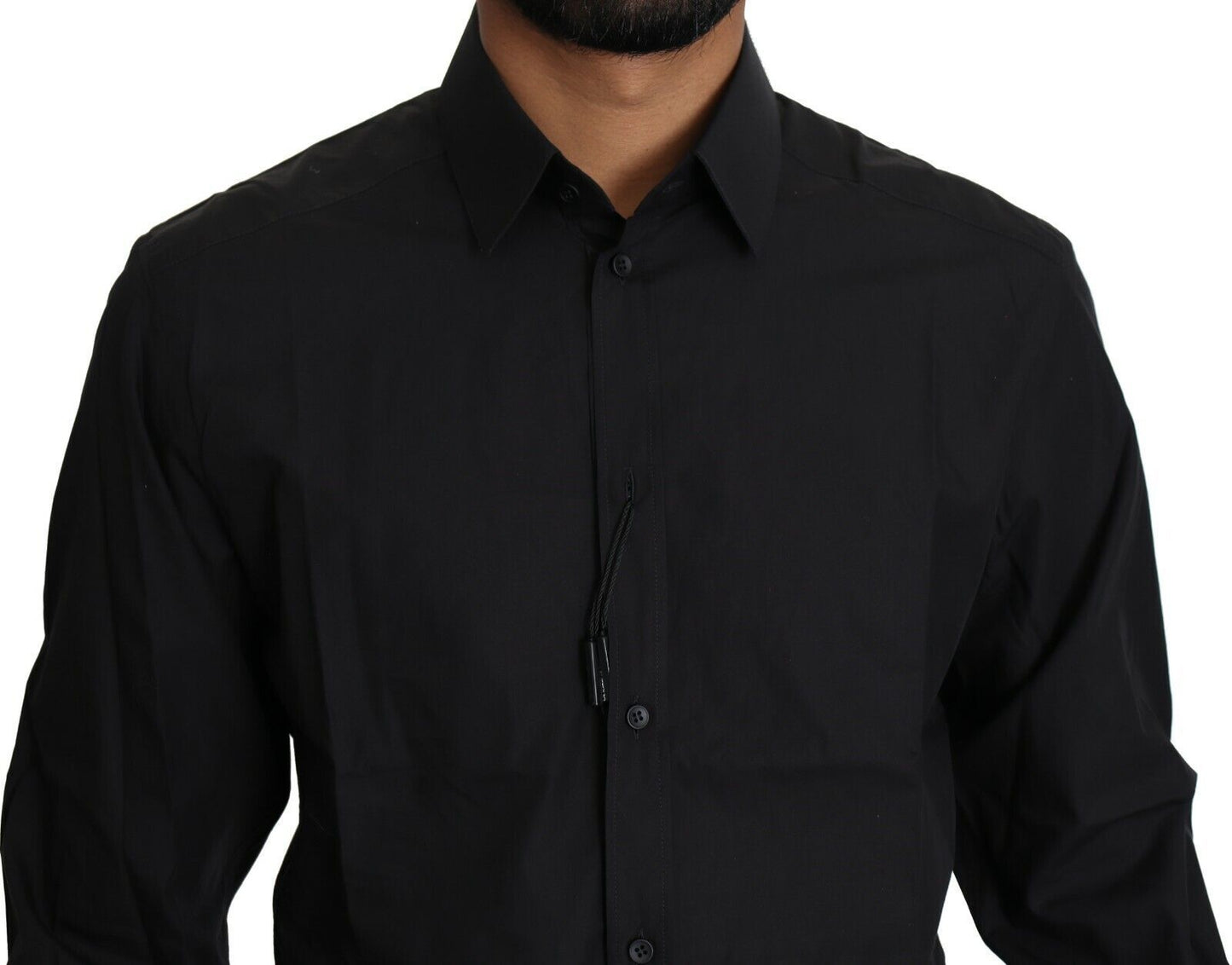 Dolce & Gabbana Black Cotton Formal Dress Men Top Shirt