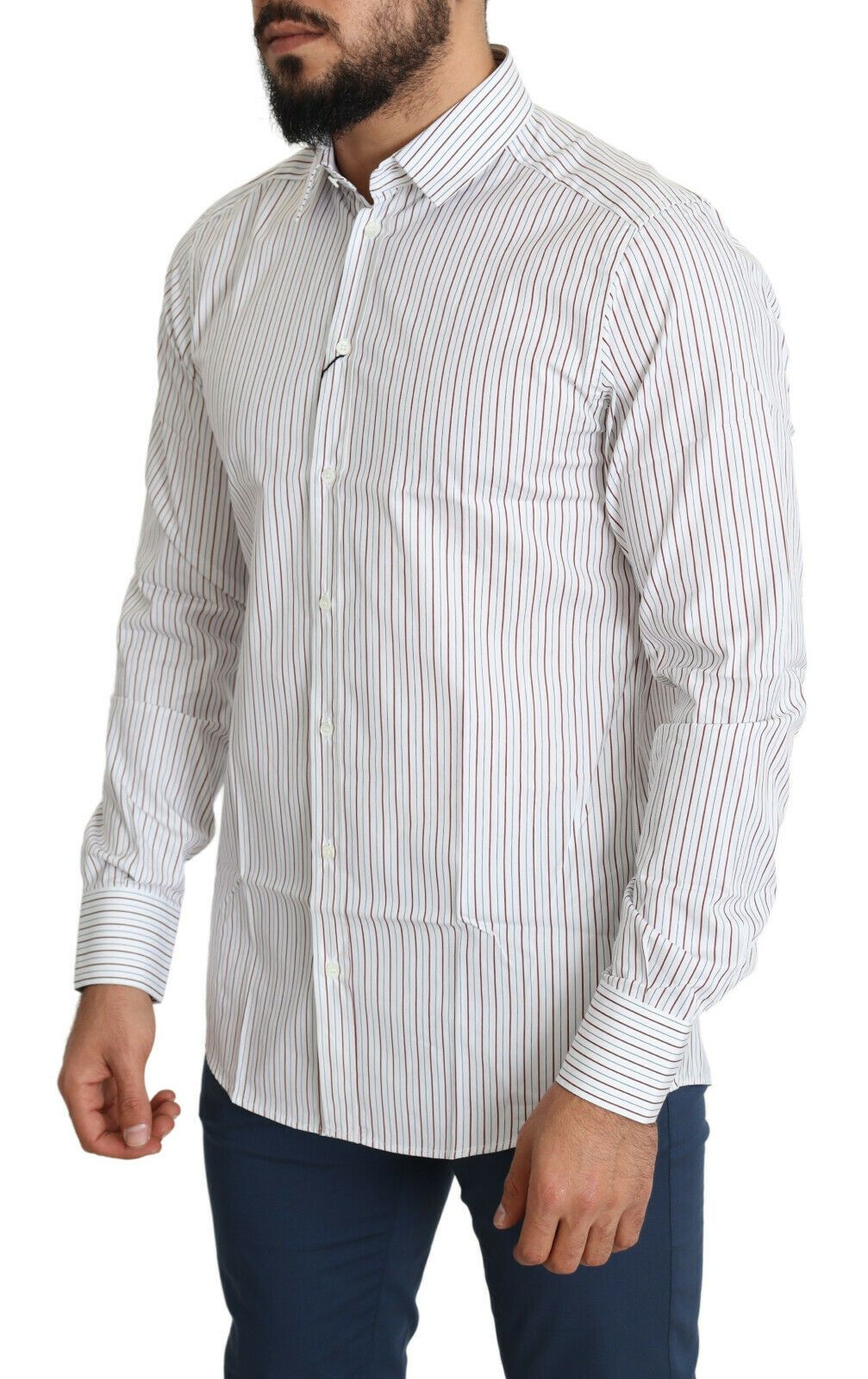 Dolce & Gabbana White Striped Formal MARTINI Shirt