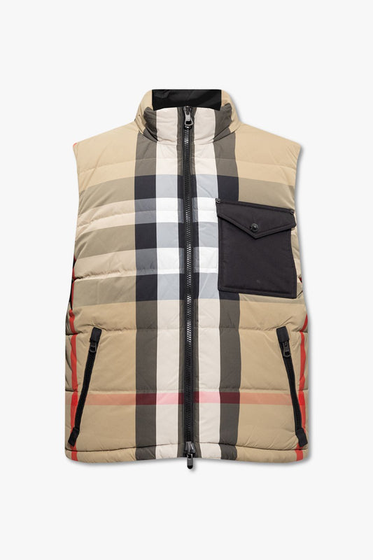 Burberry Beige Signature Tartan Check Down Vest