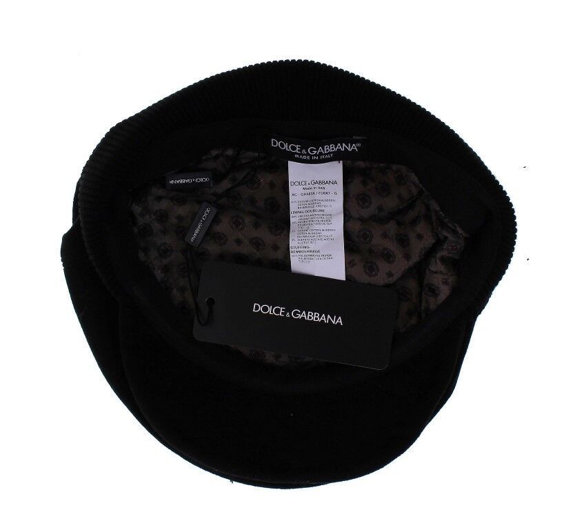 Dolce & Gabbana Black Cotton Logo Newsboy Cap Hat Cabbie