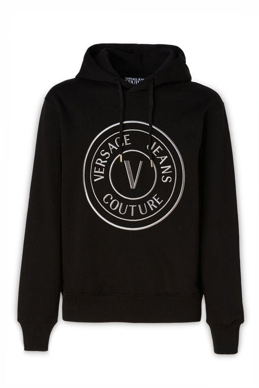 Versace Jeans Black Silver Logo Hooded Sweatshirt