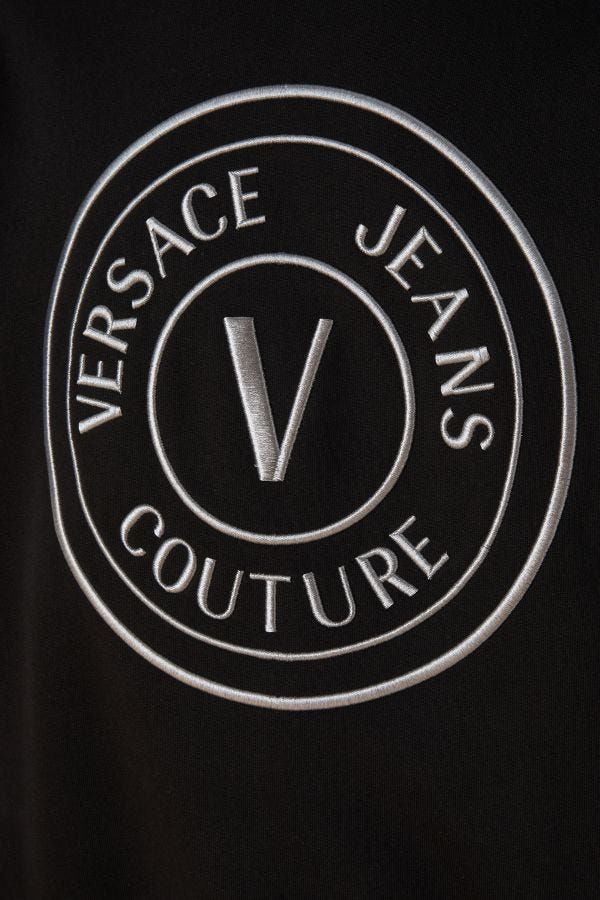 Versace Jeans Black Silver Logo Hooded Sweatshirt