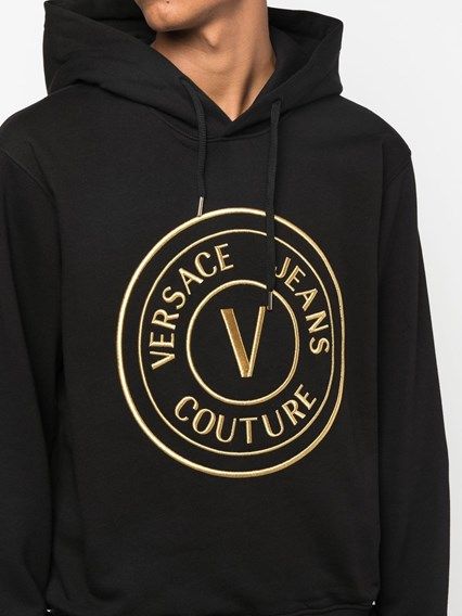 Versace Jeans Black Gold Logo Hooded Sweatshirt