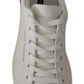 Dolce & Gabbana White Blue Leather Low Top Sneakers