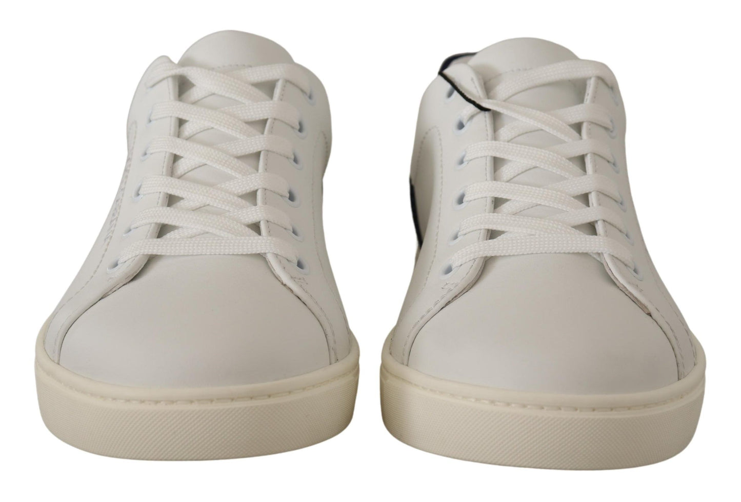 Dolce & Gabbana White Blue Leather Low Top Sneakers