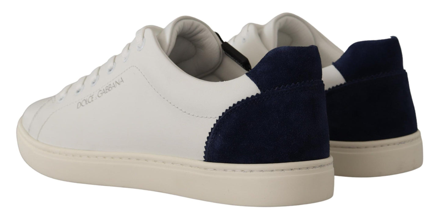 Dolce & Gabbana White Blue Leather Low Top Sneakers