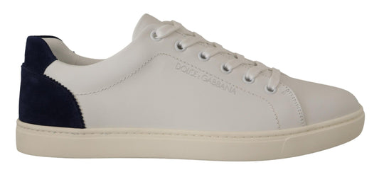 Dolce & Gabbana White Blue Leather Low Top Sneakers