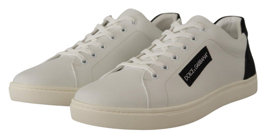 Dolce & Gabbana White Black Leather Low Shoes Sneakers