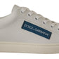 Dolce & Gabbana White Blue Leather Low Top Sneakers