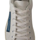 Dolce & Gabbana White Blue Leather Low Top Sneakers