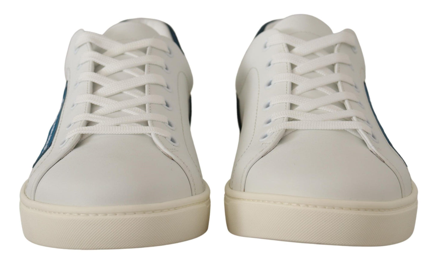 Dolce & Gabbana White Blue Leather Low Top Sneakers