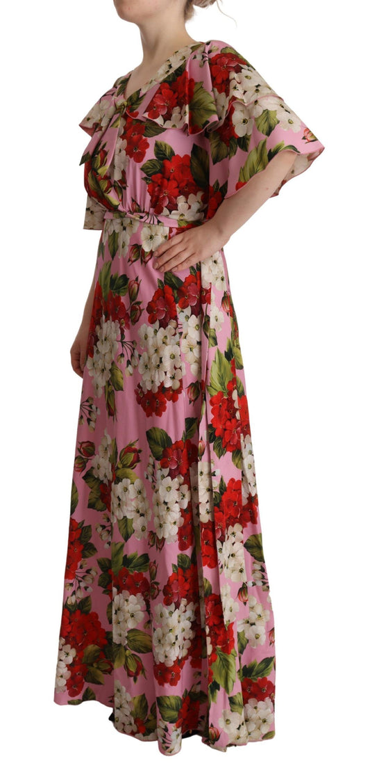 Dolce & Gabbana Pink Floral Silk Stretch Gown Maxi Dress