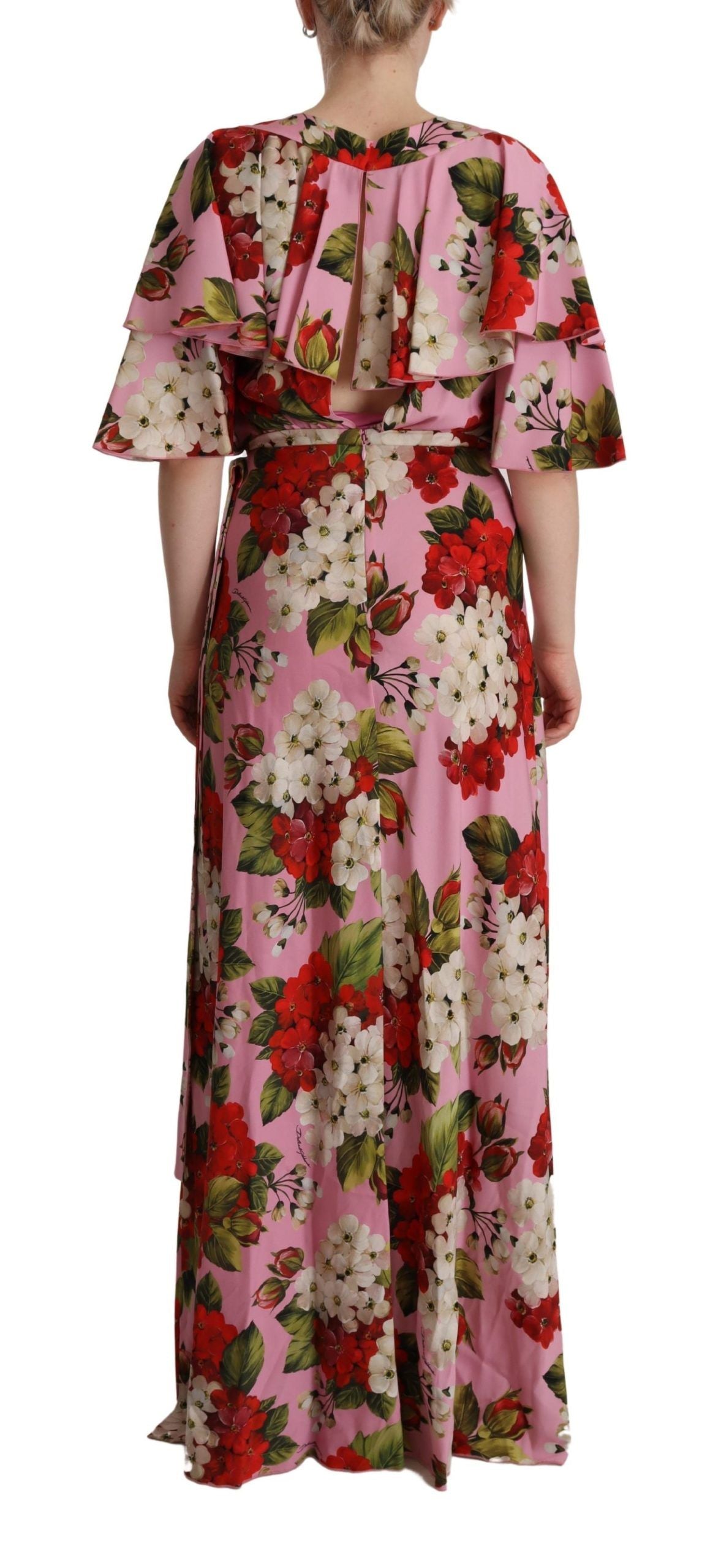 Dolce & Gabbana Pink Floral Silk Stretch Gown Maxi Dress