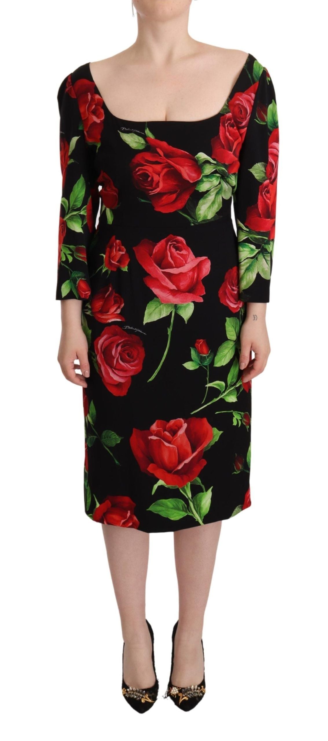 Dolce & Gabbana Elegant Black Red Floral Silk Dress