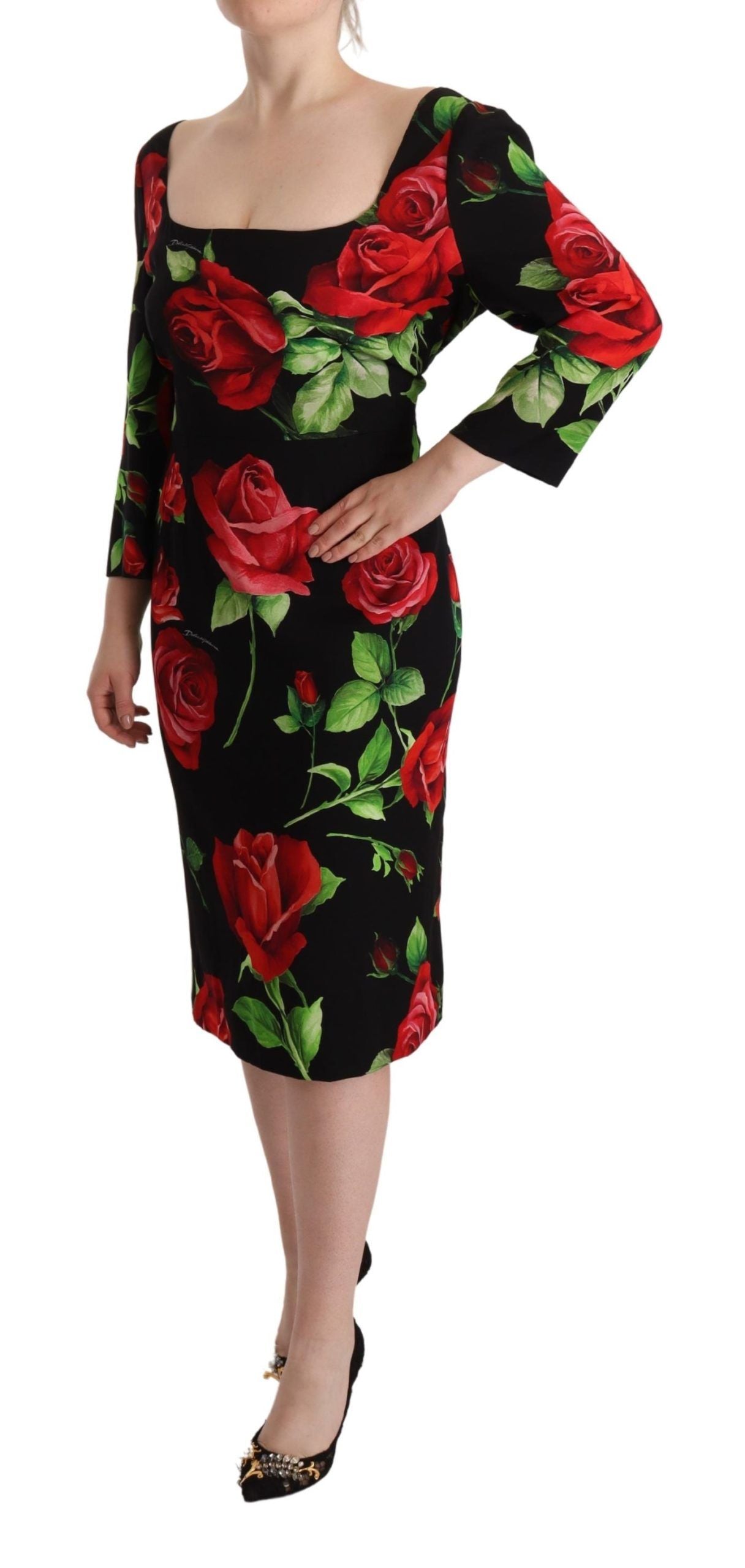 Dolce & Gabbana Elegant Black Red Floral Silk Dress