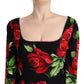 Dolce & Gabbana Elegant Black Red Floral Silk Dress