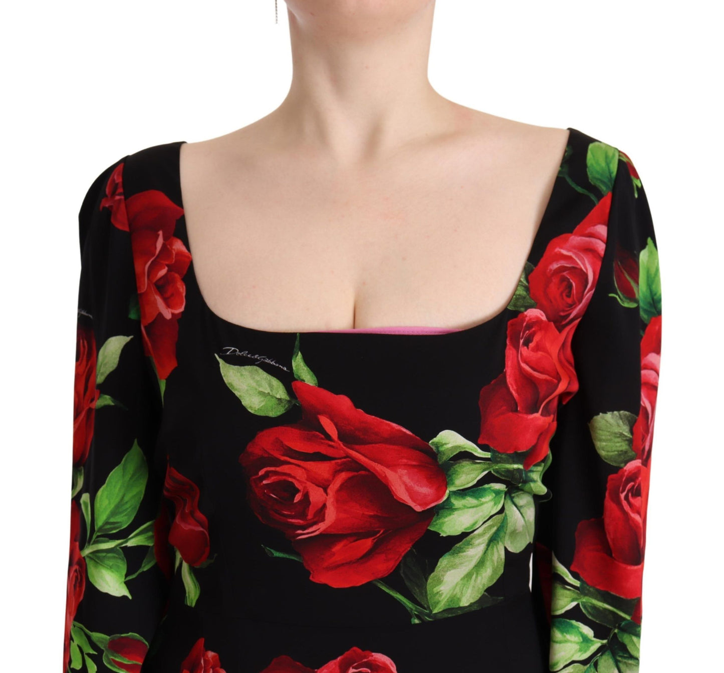 Dolce & Gabbana Elegant Black Red Floral Silk Dress