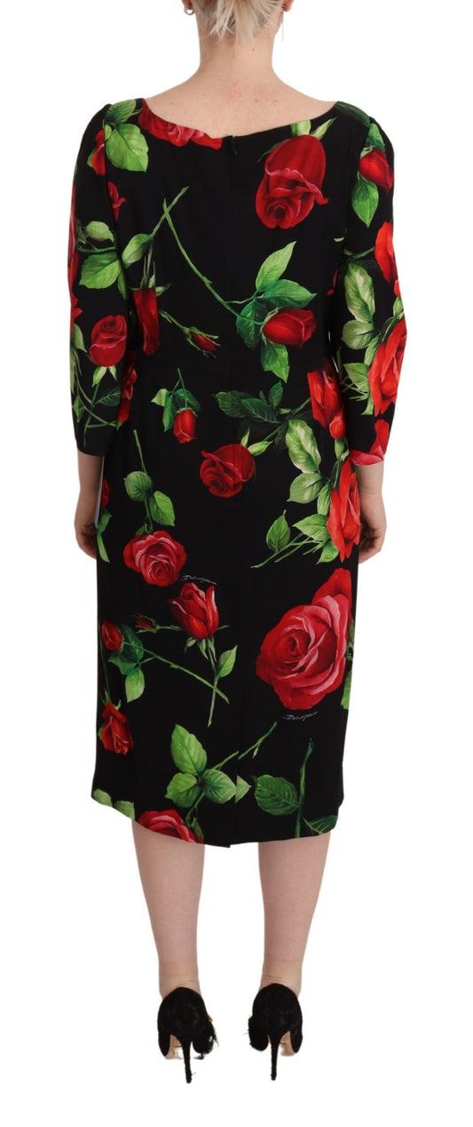 Dolce & Gabbana Elegant Black Red Floral Silk Dress