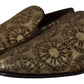 Dolce & Gabbana Gold Jacquard Flats Mens Loafers Shoes