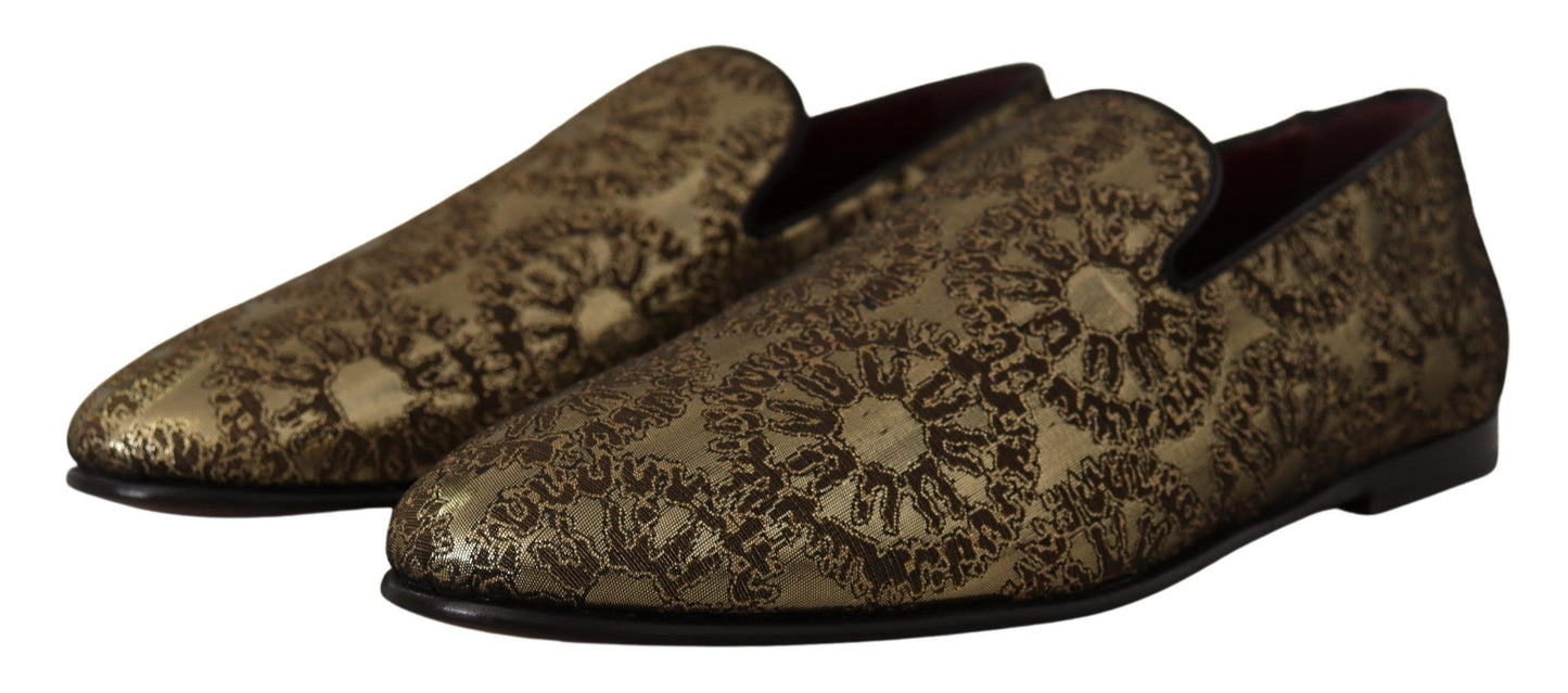 Dolce & Gabbana Gold Jacquard Flats Mens Loafers Shoes