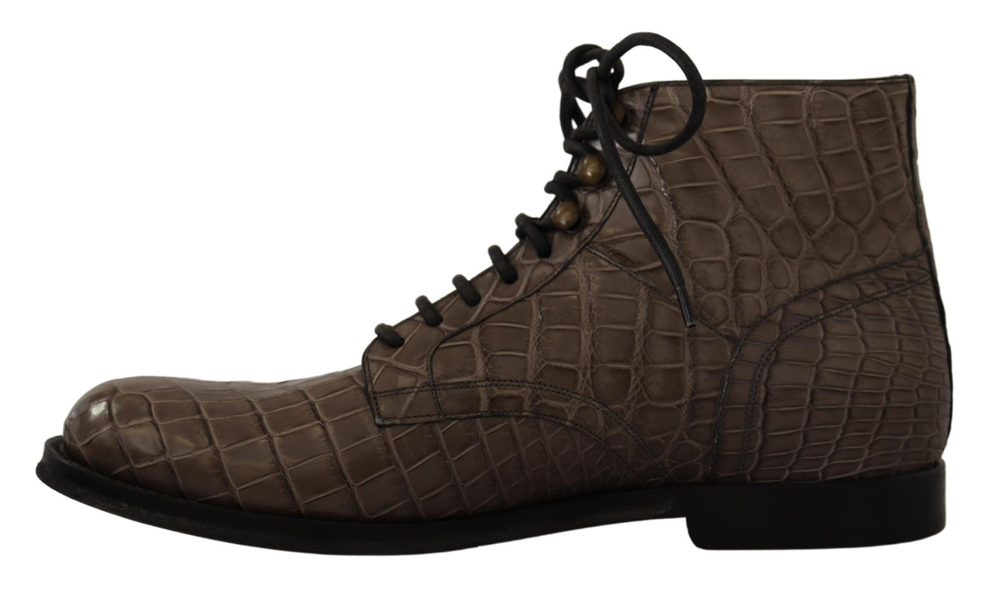 Dolce & Gabbana Gray Crocodile Leather Derby Boots