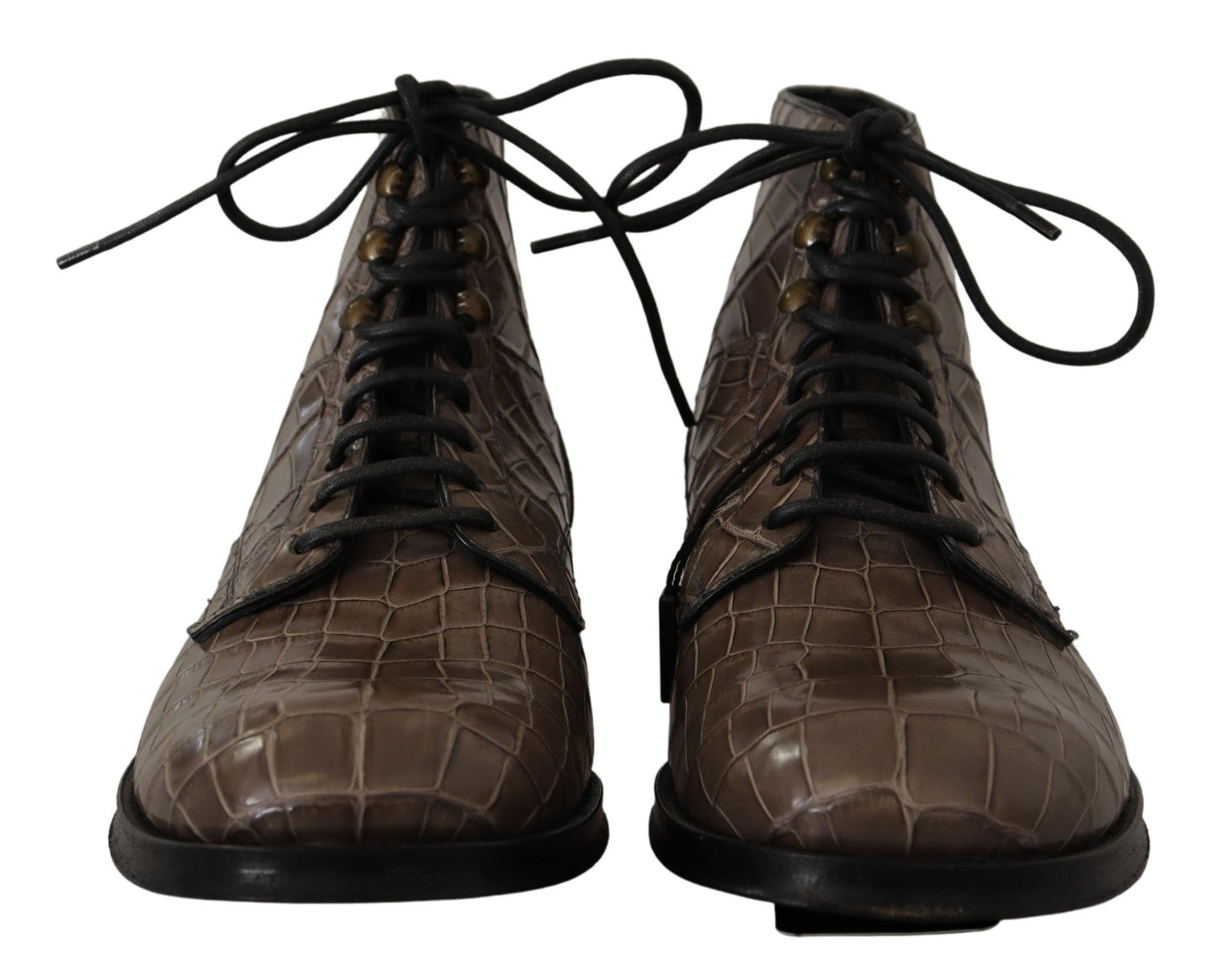 Dolce & Gabbana Gray Crocodile Leather Derby Boots