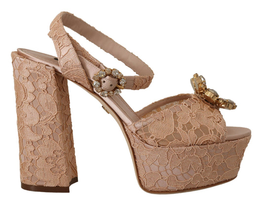 Dolce & Gabbana Pink Lace Taormina Platform Sandals Shoes