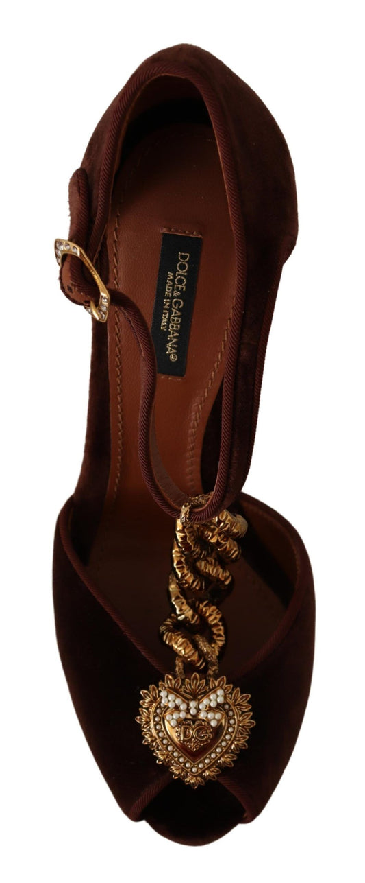 Dolce & Gabbana Brown Coppar Devotion Heart Sandals Shoes