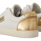 Dolce & Gabbana White Gold Leather Low Top Sneakers